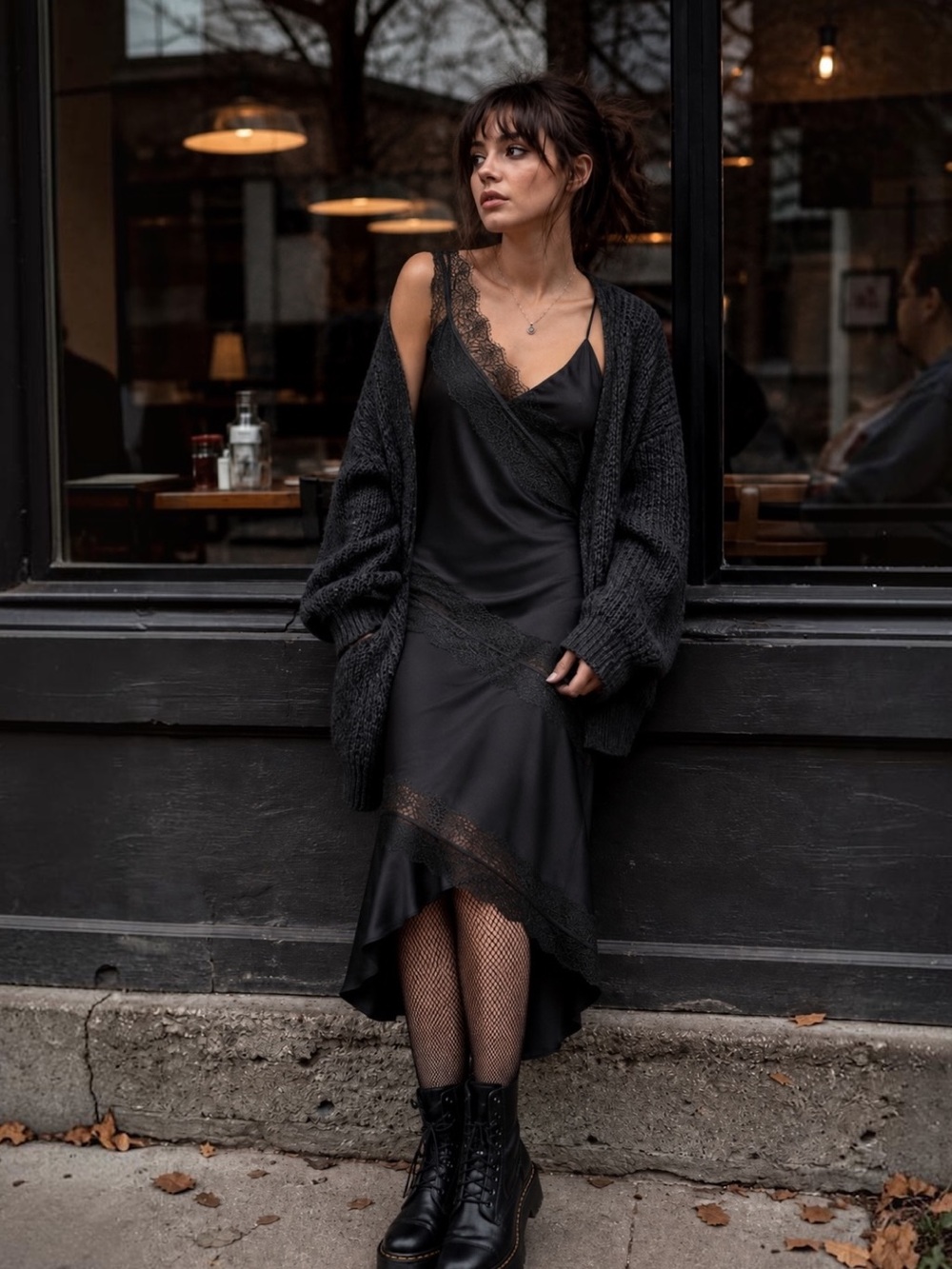 House of Harlow Black Satin Lace Whimsigoth Romantic Asymmetrical Slip Dress L - Picture 6 of 7